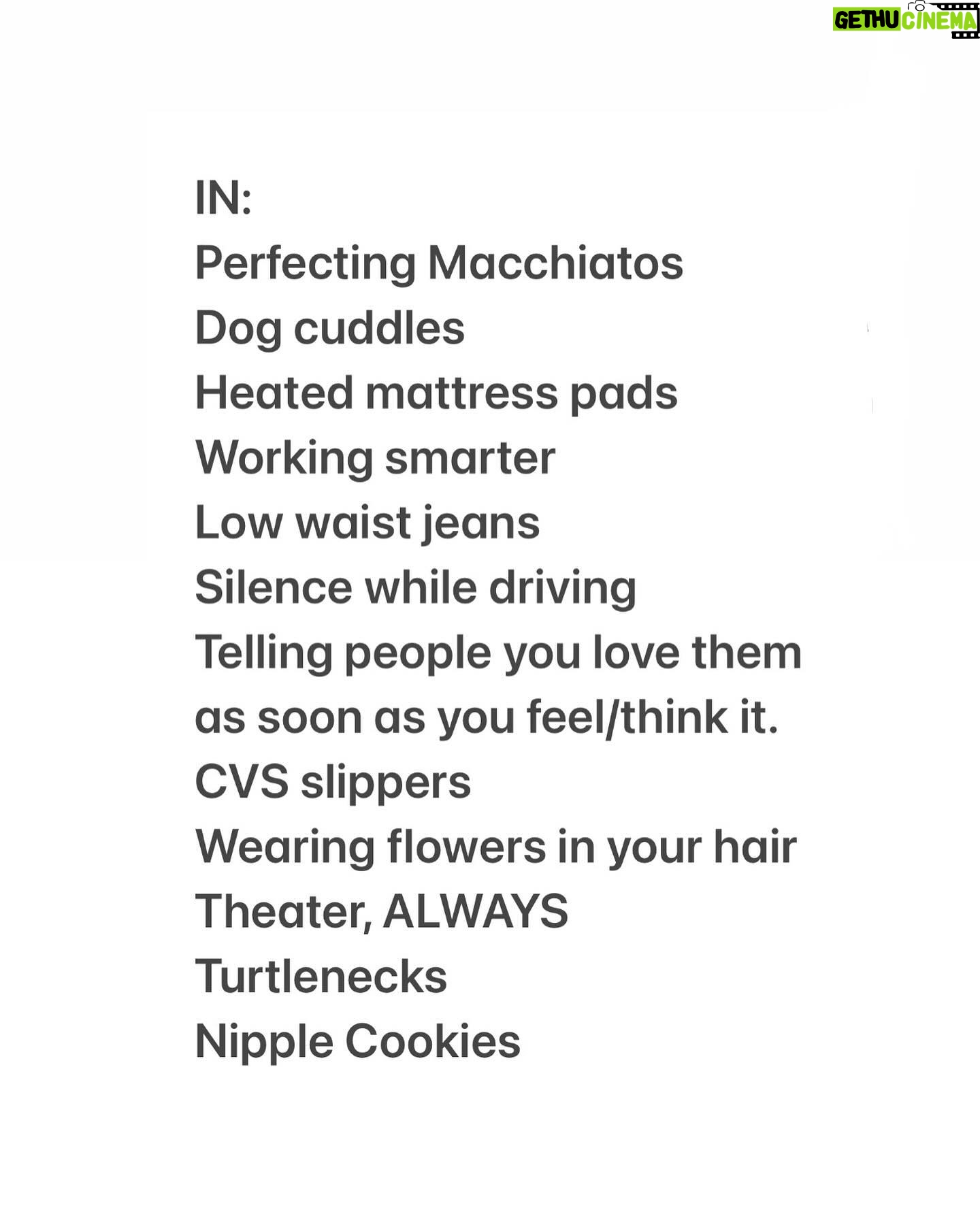 Laura Niemi - 3 Likes - My 2024 Lists
1) IN 2) OUT 3) The Nipple Cookie 4) Turtlenecks 5) SolMarinaCrespo & I @ Rogue Machine for @timvenable ‘s Baby Foot play 6) Macchiato disguised as a Cappuccino 7) Herflower 8) Designer CVS slippers 9) Utterback & Moi at CTG 10) Accommodation by Greg Burdick at OTE fun was had!
(Inspo 👑 @mindykaling ✨as you can see we are sympatico on a couple of these 🥰)
#2024InsandOutsLists #2024