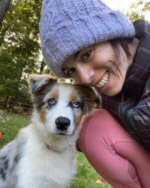 Lauren Kelston Instagram - Introducing Rocket!! She’s a gorgeous #australianshepard pup, and we’re so lucky to welcome her into our fam!! 😍🚀💗