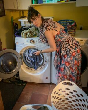 Lauren Kelston Instagram - Morning routine.
.
Dress by @temperleylondon
.
#stayinginwithRTR @renttherunway #thanksitsRTR #morning #routine #diaperchange