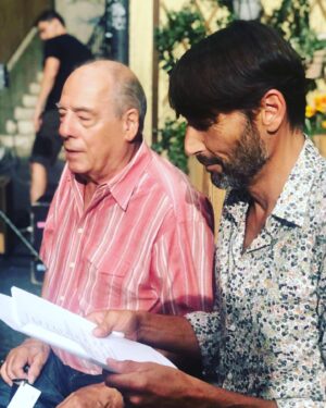 Laurent Kerusoré Instagram - Complicité de tournage. Quel bonheur! #ilovemyjob #acteur #pblv #michelcordes #mistral #marci #pereetfils