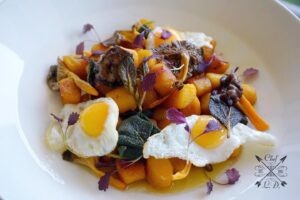 Lawrence Duran Instagram - Sweet potato gnocchi/ Brown butter infused with @holylamaspicedrops orange peel oil/ Crispy sage/ Winter chanterelles/ Fried quail egg/ Red mustard frills
.
.
.
.
.
.
.
.
.
#ComfortFood #SweetPotato #Gnocchi #Delicious #FunFood #PicOfTheDay #FoodPorn #IGDaily #InstaGood #FitFam #FitFoodie #Chef #PrivateChef #WahlbergChef #Family #Blessed