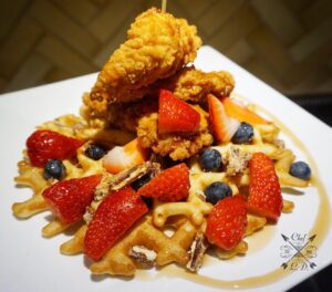 Lawrence Duran Instagram - Buttermilk fried chicken/ Funnel cake waffles/ Berries/ Pecans/ Orange-maple syrup
.
.
.
.
.
.
.
#ChickenAndWaffles #SundayFunday #NoDaysOff #Breakfast #Brunch #FunnelCake #FitFoodie #FunFood #CheatMeal #PicOfTheDay #FoodPorn #IGDaily #InstaFood #InstaGood #Chef #PrivateChefLife #WahlbergChef #Blessed