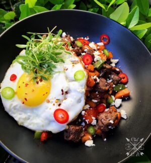 Lawrence Duran Instagram - Hash & Eggs
Sweet potato/ Filet/ Onions & peppers/ Feta/ Sunny-side-up egg
.
.
.
.
.
.
.
#SweetPotatoHash #Breakfast #QuickMeal #FunFood #FitFood #HealthAndWellness #SteakAndEggs #FitFam #FitFood #Fitness #IGFitness #InstaFit #PicOfTheDay #Fit #FoodPorn #Chef #PrivateChefLife #InspiredToBeBetter #WahlbergChef #Blessed