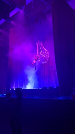 Lea Toran Jenner Instagram - Performing for CALZEDOMANIA, by @villaeugenie at Milan Fashion Week 🖤 

#aerialchandelier