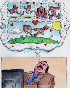 Leslie David Baker Instagram - 🥨🥨🥨🥨🥨🥨🥨 For everyone who asked about my shirt in my last video, It's from a wonderful artist @dugmcuglyart
.
Shirts with this print, as well as many others, are available on my website www.LeslieDBaker.com 🥨🥨🥨🥨🥨🥨🥨
.
.
#theoffice #pretzelday #daydreaming #stanleyhudson #Havenotz