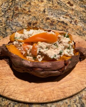 Lin Shaye Instagram - Baked, sweet potato and tuna, mixed with hard boiled egg, mayo, dill, and yummy