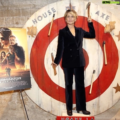 Linda Hamilton - 1.4K Likes - Axe Throwing Event #terminatordarkfate