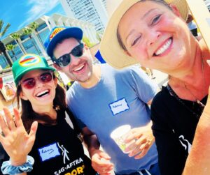 Lindsey Kraft Instagram - picketing with friends feels pretty good. feel proud to be united with fellow actors and writers. i do love to act. and write. it’s good fun. i miss it. and also it’d be nice to get paid fairly for it @sagaftra @wgawest @camrynmanheim @andrewleeds