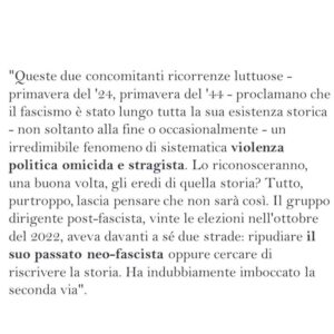 Lino Guanciale Instagram - Le parole hanno un peso. Dirsi antifascisti è un atto fondante per la pacificazione e la crescita della cultura politica del paese. Quando alle parole non si riconosce il giusto peso bisogna prendere posizione e riaffermare quei valori che sono, o dovrebbero essere, il faro di tutte e tutti noi.
Sono e sempre sarò antifascista

Testo di @antonioscurati
