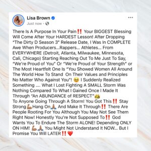 Lisa Brown Instagram - At The End of EVERY Storm ☔️ There Is A BEAUTIFUL Rainbow 🌈 #I Love Y’all Real Bad❤️