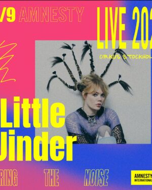 Little Jinder Instagram - Amnesty Live 2024 – Bring The Noise är en unik konsert på Cirkus i Stockholm den 17 september för att uppmärksamma mänskliga rättigheter som hotas runtom i världen. 
På scen väntar en svårslagen lineup när husbandet Dina Ögon gör exklusiva uppträdanden med José González, Cherrie, Cleo, Ane Brun, Titiyo & Hurula, Lena Philipsson, Annika Norlin & Jonas Teglund, Erik Lundin, Little Jinder och Waterbaby. Dessutom blir det standup med Bianca Kronlöf. 
Artwork till Amnesty Live 2024 – är gjort  av den ryska konstnären, musikern och aktivisten Aleksandra Skochilenko, och det är skapat i fängelset där Skochilenko sitter efter att ha protesterat mot kriget i Ukraina. Artwork har skickats till Amnesty Sverige via hennes advokat.

För att gå på konserten behöver man bli medlem och stötta Amnesty med 150 kr per månad.