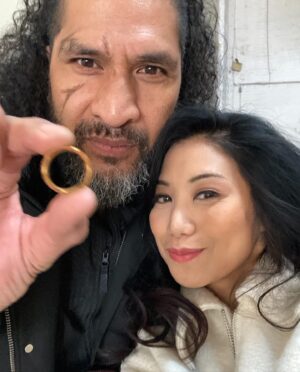 Liza Lapira Instagram - 1. Brothers Bayani
2. Brother Bayani
3. In between fight scenes 😊
4. Trevor thinking
5. Sala Baker indulging me by holding The One Ring (whoa 🤯)
6. 🎬
7. Shout out to @jaybeetadena for this shot