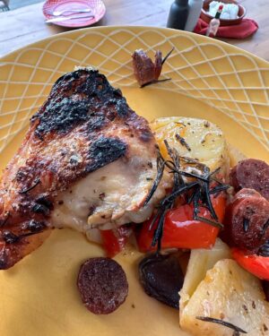 Louis Theroux Instagram - Bbc online recipe, chicken and chorizo tray bake blah blah blah it looks burnt but that’s how my wife likes it