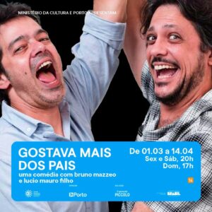 Lúcio Mauro Filho Instagram - Uma comédia imperdível em que @eumazzeo e @luciomaurofilhooficial revelam com muito humor as dificuldades de entender os seus lugares no mundo contemporâneo, ao mesmo tempo em que lidam com o peso de serem filhos de dois ícones do riso: Chico Anysio e Lucio Mauro.

Garanta seu ingresso em nosso site:
www.teatroportoseguro.com.br 

#teatroporto #saopaulo #temporada2024