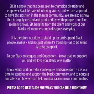 Lucy Moss Instagram - please read 🖤 links in @sixbroadway bio. #blacklivesmatter