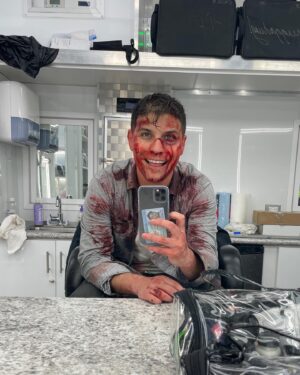 Luke Bilyk Instagram - Sometimes on set we get to cosplay other cool people….. in between being covered in blood of course. #5daystillReacher