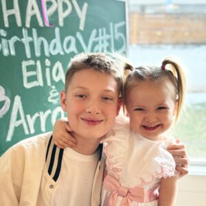 Luke Caldwell Instagram - 🎂 Elias➕Arrow were both born on the exact same day 12 years apart! Elias was sad at first because he didn’t know how he would feel about sharing his birthday. Miranda and I told him he could name her if he wanted. He was excited and decided on the name Arrow saying he wanted her to have purpose and direction in her life 🥰 They have the sweetest relationship - Happy 15th Elias and Happy 3rd Arrow. You both bring so much life and joy to our family 💕 #bookends #family #brotherandsister #happybirthday #caldwellkids