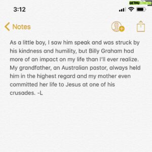 Luke Smallbone Instagram - Thanks for the lasting legacy, Billy Graham.