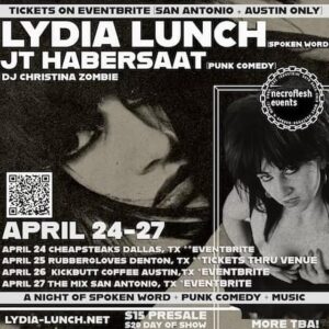 Lydia Lunch Instagram - Lydia Lunch and JT Habersaat soon on the road for 4 shows in Texas starting on April 24 in Dallas. Followed by Denton, Austin and San Antonio. 

Ticket links on Lydia’s official website. Link in bio 

#LydiaLunch #jthabersaat