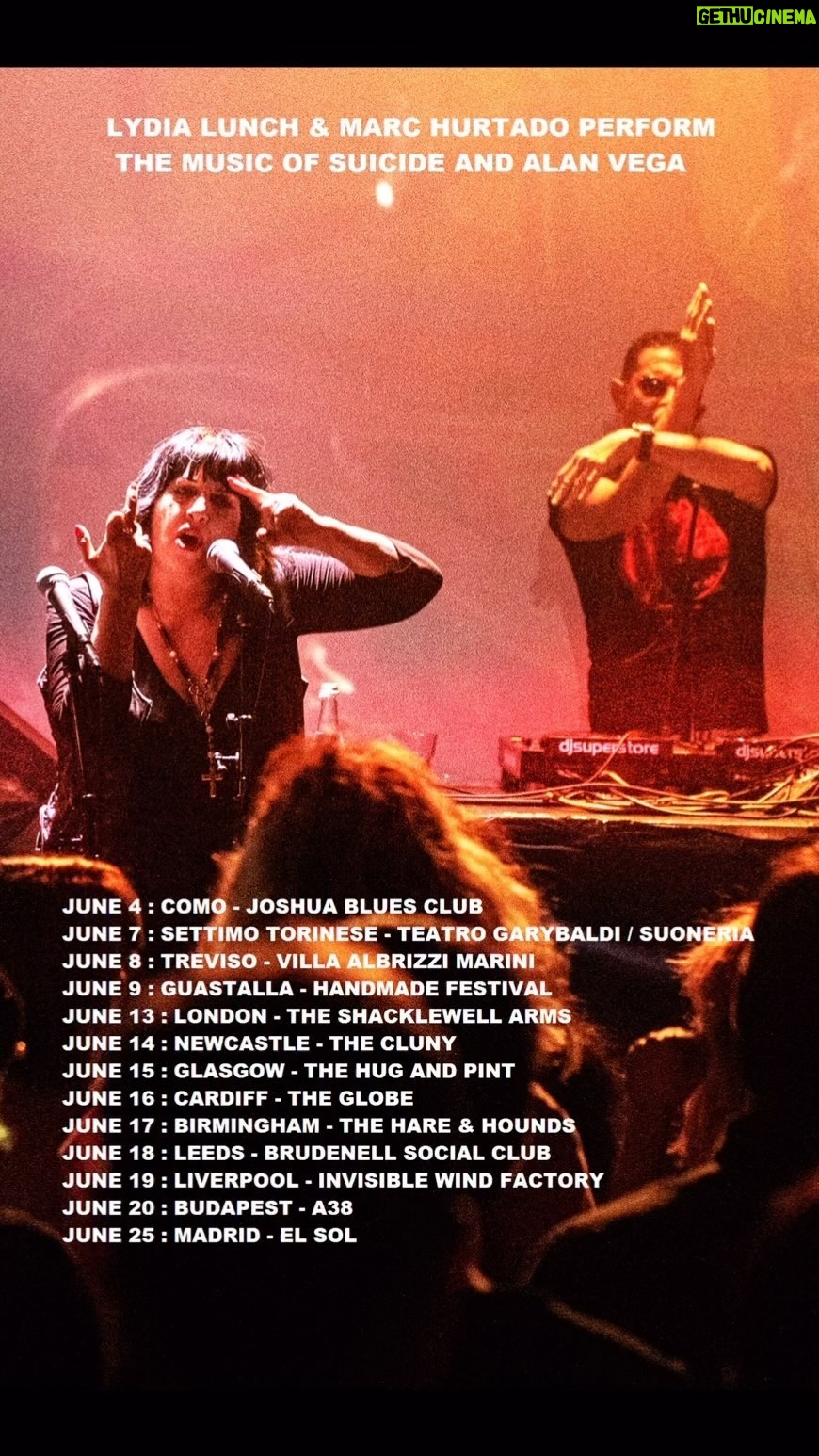 Lydia Lunch - 618 Likes - Lydia Lunch & Marc Hurtado will be heading to Europe and elsewhere in June performing songs by Suicide and Alan Vega.
⚡️Ticket info in Tour Dates Highlight on main page. More ticket info to come⚡️
#lydialunch #marchurtado #alanvega #suicideband