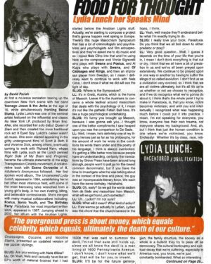 Lydia Lunch Instagram - An interview with Lydia in SLUG [Salt Lake Under Ground] no.164 (August 2002)

#lydialunch