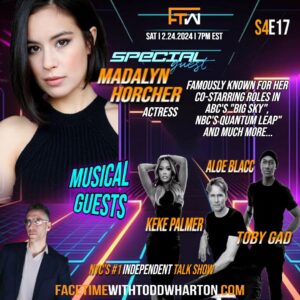Madalyn Horcher Instagram - COMING SOON!!! 
FaceTime with Todd Wharton - S4E17
Special Guest: @madalynhorcher95 (Co-Star ABC “Big Sky” & NBC “Quantum Leap”)
Musical Guests: @tobygadmusic feat. @keke Palmer & @aloeblacc
Saturday, February 24, 2024 I 7PM EST

FaceTime with Todd Wharton
NYC's #1 Independent Talk Show
Follow Host Todd Wharton on IG @toddwhartonofficial
"If you're not living a passionate life, then whose life are you living" - Todd Wharton

To watch Full Episodes, Interviews, Clips, Funny Moments, Monologues, Parodies, Photo Galleries, etc... And for Guest Booking & Show Info, go to FaceTimewithToddWharton.com

FaceTime with Todd Wharton is a Wharton Grind Productions LLC

#facetimewithtoddwharton #madalynhorcher #tobygad #kekepalmer #aloeblacc