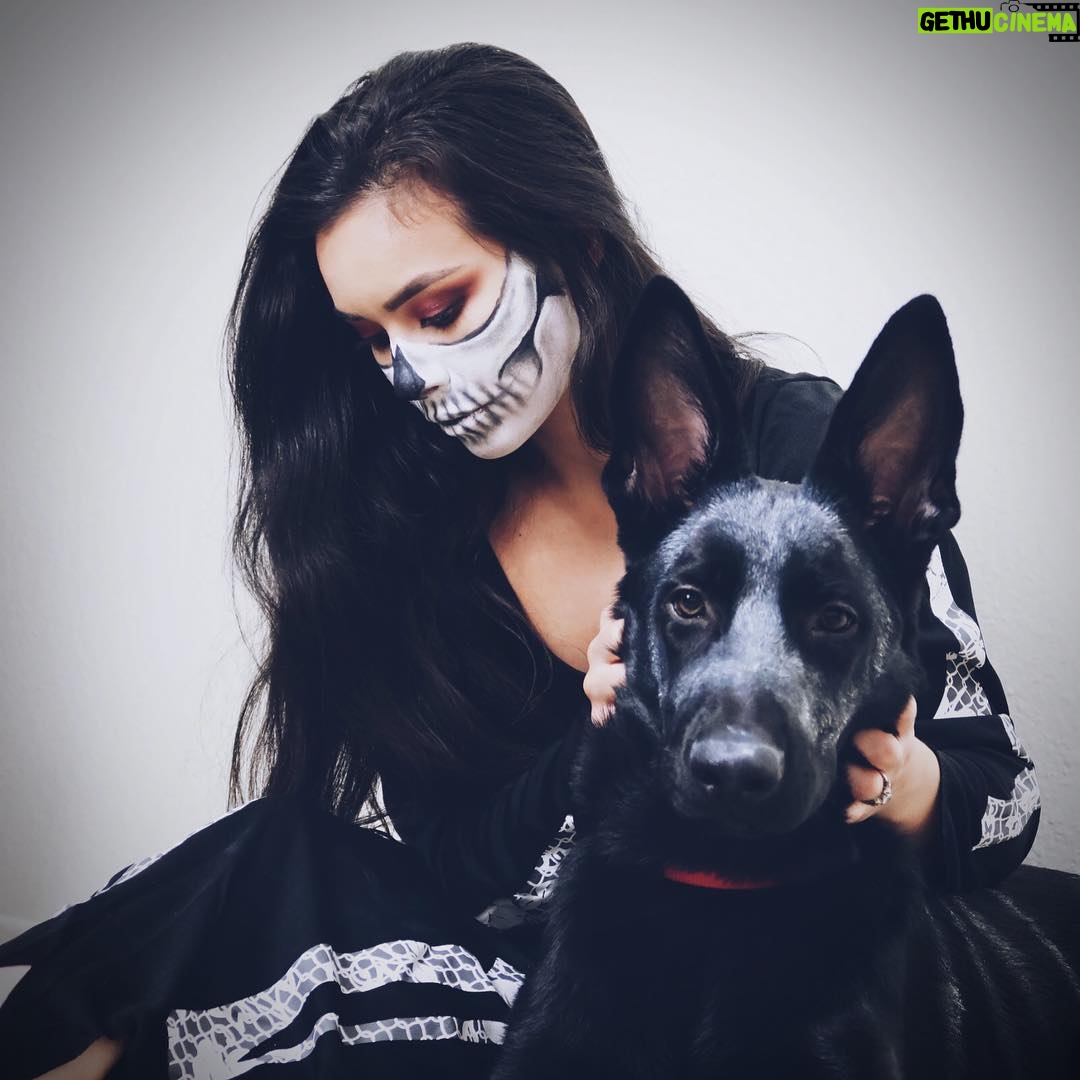 Madalyn Horcher - 1K Likes - Till death do us part....🐺🥀🖤 #happyhalloween #germanshepherd #skeletonmakeup #love #puppy #halloweenmakeup #2018 #losangeles #girlsbestfriend