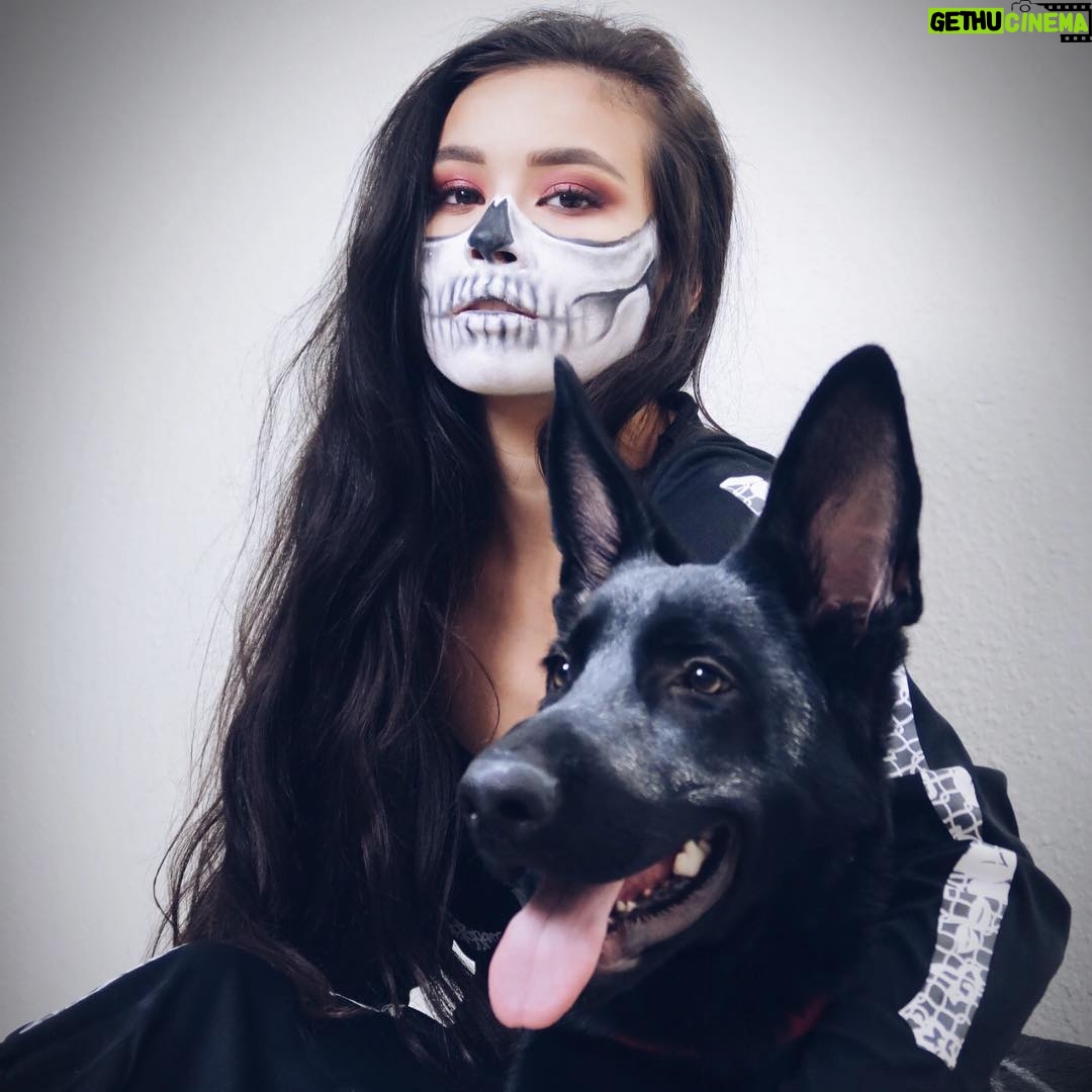 Madalyn Horcher - 1K Likes - Till death do us part....🐺🥀🖤 #happyhalloween #germanshepherd #skeletonmakeup #love #puppy #halloweenmakeup #2018 #losangeles #girlsbestfriend