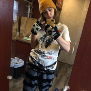 Madeline Weinstein Instagram - Happy episode 4 of Mare on @hbomax tonight! Want to shout out Meghan Kasperlik (@mkcostumes ) for creating the MOST fun costumes with an absolutely mind-boggling attention to detail. (Look at this french fry hat. The patches!) Like, you never see the pins on my docs but they’re there! Being on set was just constantly geeking out over the level of detail of every single department’s work. I mean, the set decoration! It’s all so good!