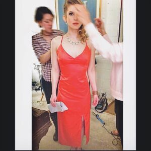 Magda Apanowicz Instagram - Thanks @cgstyleme for the set pics. I think this was the first time I’ve ever been sown into my wardrobe. Throw some heels on, this made for my own personal torture but the dress was beautiful and worth it, in the end. #setlife 😃