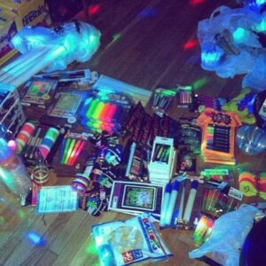 Magda Apanowicz Instagram - #fbf to a time we could all hug, play, laugh in one room together. Often I’m comfortable hiding on my  own, like a Bear nuzzling his nook of solitude, at home... Now that I have no choice, it’s different. This was one of my favorite shin digs I put on for friends. Instead of a “House Warming Party” We threw a “House Glowing Party”. White shirts, neon anything, glow sticks, fire pits and walls to paint on! #covid_19  @maggiebluwho @insanity_driven @ashleemmurray