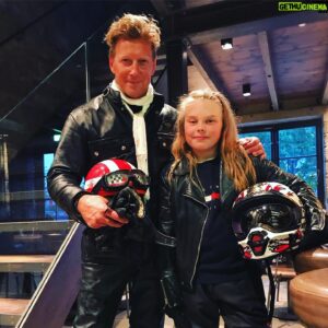 Magnús Scheving Instagram - Taking the youngest out for a spin 🏍