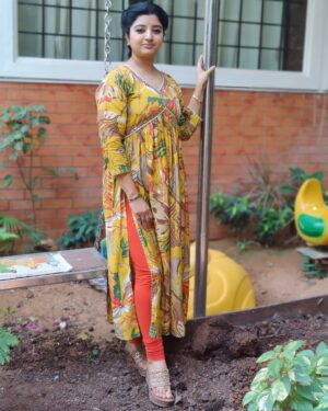 Mahalakshmi Shankar Instagram - The vibrant yellow color and the floral pattern give it a fresh and lively feel. The fit and flare design is flattering and the detailing around the neckline adds a touch of elegance. Overall, it’s a beautiful and stylish outfit from @aditiboutique_attur that suits anybody very well.