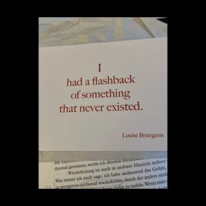 Mala Emde Instagram - L.B. : «  It's not an image I'm looking for. Also no idea. it's an emotion I want to recreate and represent, a feeling of lack, of giving and of destroying. » 

#louisebourgeois #wongkarwai @p7_gallery #timeisallihave

A week

Louise Bourgeois: «  Be calm »
Me : « Be a lot »