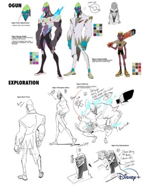 Malcolm Wope Instagram - MKHUZI the Spirit Racer: Concept Art (OGUN)

The early stages of this project was really fun. Myself and @pandaexclamated really tried to synthesize our styles to come up with the characters. 
In designing the Aliens we wanted to lean into African masks and mythology. 
Ogun was the character I did the most crafting on, based on the nigerian god of Iron in yoruba culture. Very fighting for our prideful racing overlord.

Check out the short film on 
@disneyplus 

All works owned by #disneyplus

#kizazimoto #characterdesign #conceptart #animation #Disneyplus