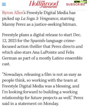 Manny Pérez Instagram - BREAKING NEWS!! Ya es OFICIAL!! @lasoga3venganza llega a USA el 12 de Diciembre!! Anoten la fecha!! Gracias a @hollywoodreporter @freestyledigitalmedia 

IT’S OFFICIAL @lasoga3venganza Will finally be On Demand and Streaming platforms on December 12th!!! 
@juancantolshow @eltiguerevacano @josephrodrigueze @diegoasteffens @dgcinerd @mojicamf @film_mode_entertainment @carlosmartincarle @mayimba24