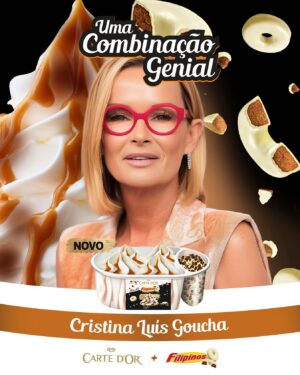 Manuel Luís Goucha Instagram - E se eu me juntasse à Cristina? 
Seria assim o resultado: a beleza irrequieta da Cristina com um toque de excentricidade e muita cor tão minhas. Reconheço-me na curiosidade do olhar, a mesma que alimentou a vontade de provar a nova dupla do universo dos Gelados: o novo Carte D’Or Filipinos, que garante a experiência de um gelado flurry agora em casa. 
Uma dupla garantidamente de sucesso, como a nossa. Para a vida! #pub