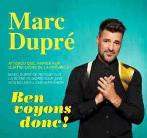 Marc Dupré Instagram - Je suis très heureux de pouvoir vous retrouver dès le mois de janvier 2024! Sur scène, je serai accompagné de deux musiciens pour présenter un nouveau spectacle mêlant humour, imitations et musique. 

Toutes les dates ici
👉 marcdupre.com

#MarcDupre #BenVoyonsDonc