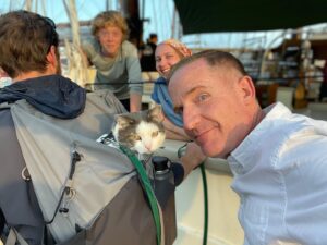 Marc Evan Jackson Instagram - Raced schooners. 
Met a cool boat cat. 
Nice to meet you, Telltail.