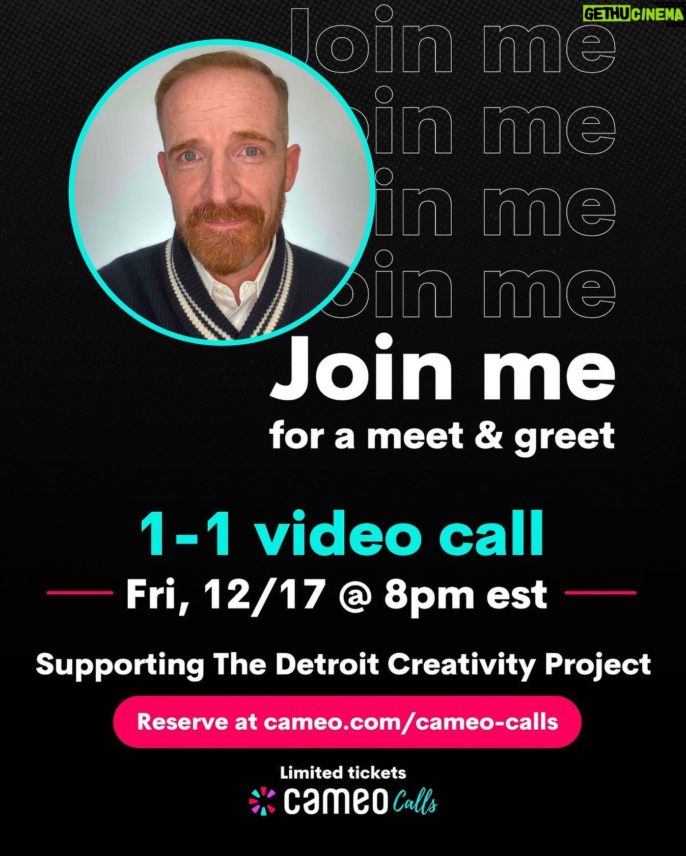 Marc Evan Jackson - 1.1K Likes - I would love to meet you!
Please join me for a 5-minute, 1-on-1 video chat on Cameo!
Proceeds benefit my charity The @detroitcreativityproject
Friday 8pm EST!
Copy and paste this link:
https://www.cameo.com/cameo-calls/61afef5ea751fcdf8cad1baf/61b7cf6a09c679171f556d41?ep=true