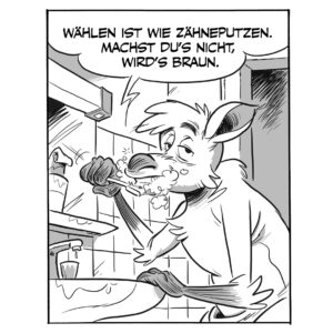 Marc-Uwe Kling Instagram - Wählen ist wie Zähneputzen - machst du es nicht, wird's braun! 

 📢 Sagt es weiter & seid dabei: Am 31.05. gehen Menschen europaweit für Klimaschutz und Demokratie auf die Straße! 

Weitere Infos findet ihr bei @fridaysforfuture und unter fridaysforfuture.de/eu-wahl-2024
#zähneputzen #wählengehen
