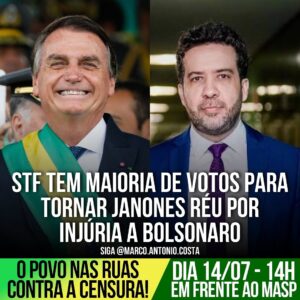 Marco Antônio Costa Instagram - 🚨URGENTE: O STF aceitou a queixa-crime de Jair Bolsonaro contra André Janones por injúria. 

Janones chamou Bolsonaro de “assassino”, “miliciano”, “ladrão de joias” e “bandido fujão” em postagens de 2023, culpando-o pela morte de milhares durante a pandemia.