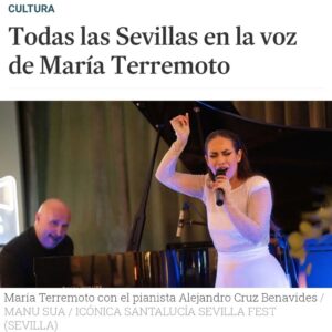 María Terremoto Instagram - 😭Lo de anoche fue increíble😭

💫Gracias #Sevilla💚 por responder así. A @alejandrocruzbenavides por regalarnos tanto amor con su piano, a @greencowmusic por darnos un sitio maravilloso, al @hotelcolongm por el trato impecable🍸, a todo el equipo de @iconicasantaluciafest por hacernos sentir así, con especial mención a nuestra @adelaalgarin 🤍, y todas y cada una de las personas que nos acompañaron anoche para cantarle a esta tierra⚜️ 
🙏Ha sido un sueño🙏
#MaríaTerremoto #EnflamencoProducciones

✒️Gracias a @saraarguijoes por esta crítica tan bonita en @diariodesevilla❤️

📧enflamenco.contratacion@gmail.com