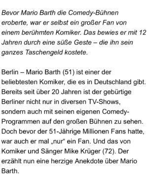 Mario Barth Instagram - Meine heimliche Liebe zu Mike Krüger. Jetzt ist es raus.