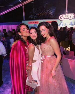 Marisa Davila Instagram - Just a girl living out her dreams. Permanent resident of cloud 9 ☁️ Los Angeles SHOWED 👏 UP 👏 to this pink party and I haven’t been able to fully process any of it.  Our show got a standing ovation, y’all! 😆The Grease energy was off the charts and a great way to kick off our world premiere coming in 2 days! 😱

My favorite part was having the cast and creators all together again 8 months later to celebrate all of our hard work. 💖 

Happy to have my family by my side throughout the journey from the very beginning. 💕

Couldn’t be more proud of my fellow Pinks.🫶

Our show was made with so much love, sweat & care and it will soon be yours to enjoy. 

Big thank you to my fairy godmothers:
💇🏻‍♀️: @alyxliu styling, @hair_phlip color
💄: @lorencanbymakeup 
👗: @nataliehoseltonstyle @zuhairmuradofficial