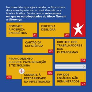 Marisa Matias Instagram - Faz toda a diferença eleger eurodeputados do Bloco.

Nos últimos cinco anos, @marisa_matias e @gusmao.jose estiveram envolvidos em centenas de negociações no Parlamento Europeu, defendendo implacavelmente os direitos humanos, dando voz a todas as injustiças, lutando para que ninguém ficasse para trás, exigindo medidas ambiciosas contra as alterações climáticas. 

Uma forte presença do Bloco no Parlamento Europeu, liderada pela @catarina_smartins, é mais importante que nunca.