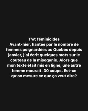 Martine Delvaux Instagram - #feminicides