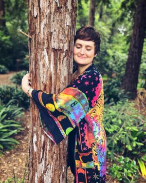 Mary Chieffo Instagram - rainbow redwood tree hugs at @descansogardens 

🌳🌈🖤✨

📸 @msmadig