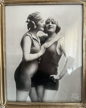 Mary Chieffo Instagram - For our 2 year “Kissiversary” @msmadig surprised me with a gorgeous piece of art by @robineisenberg inspired by a vintage photo we have hanging in our apartment (swipe). I absolutely love it!!! 

🌙💜🪐💚✨

#queerart #kissiversary #anniversary #queerlove #loveislove #iloveyoutothemoonandback