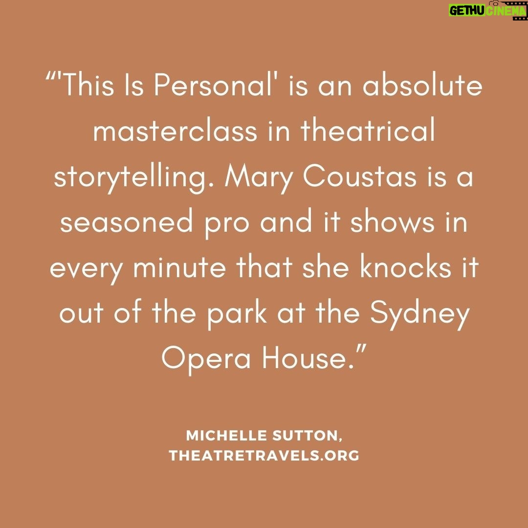 Mary Coustas - 516 Likes - Hello boofheads, Mary here.
Wow, what a week. Last night I performed the final show of 'This is Personal' at the Sydney Opera House. 5 days and 7 shows of pure bliss being on that unbelievable stage, performing something unlike anything I have before, to an incredible audience, both in person and around the world via live-stream.
I bared my soul in this show and you embraced it with open hearts and standing ovations. Thank you.
Many of you have asked if I will be touring 'This is Personal', and I'm so excited to say that I will be. Tour dates will be announced in the coming months so stay tuned.
So that's it for me for a little bit. Effie, you can have your stage back. I know how hard it has been for you not to be in the spotlight.
@sydneyoperahouse #thisispersonal
